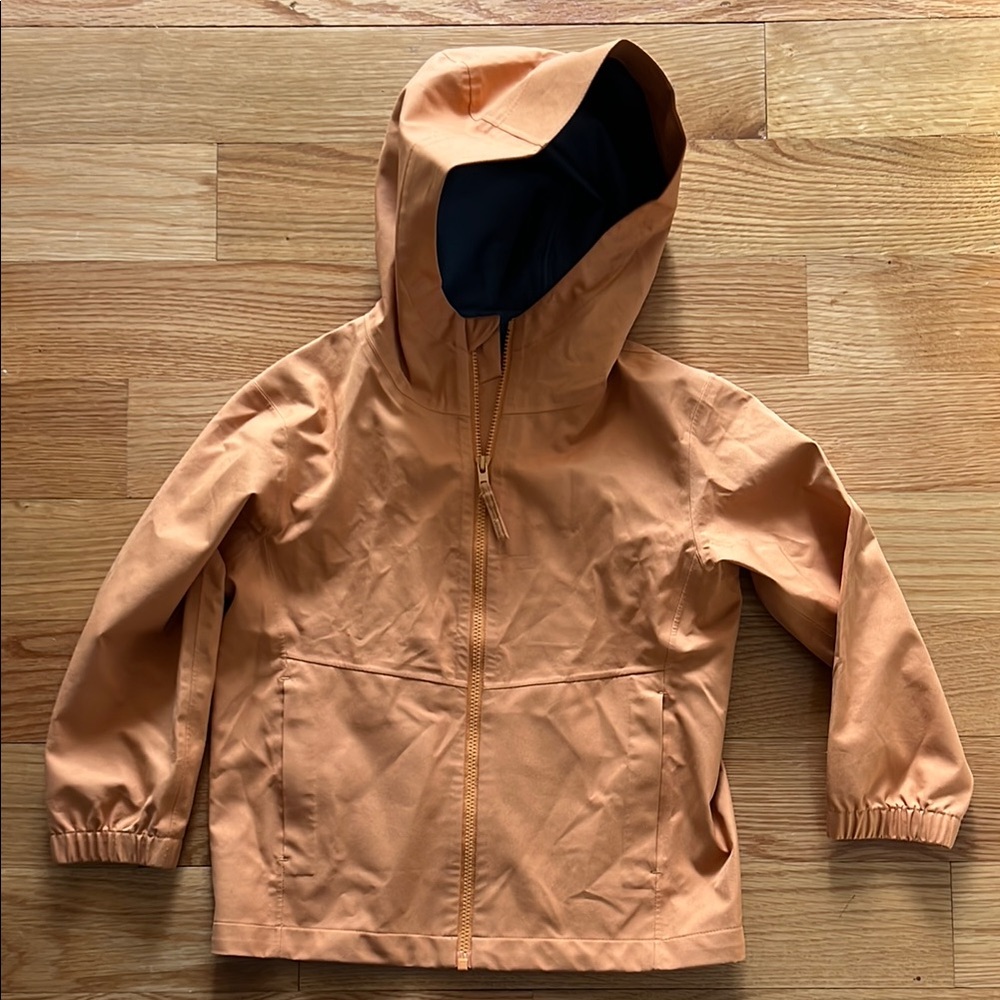 Uniqlo Orange Raincoat with Hood and Water-Resistant Fabric